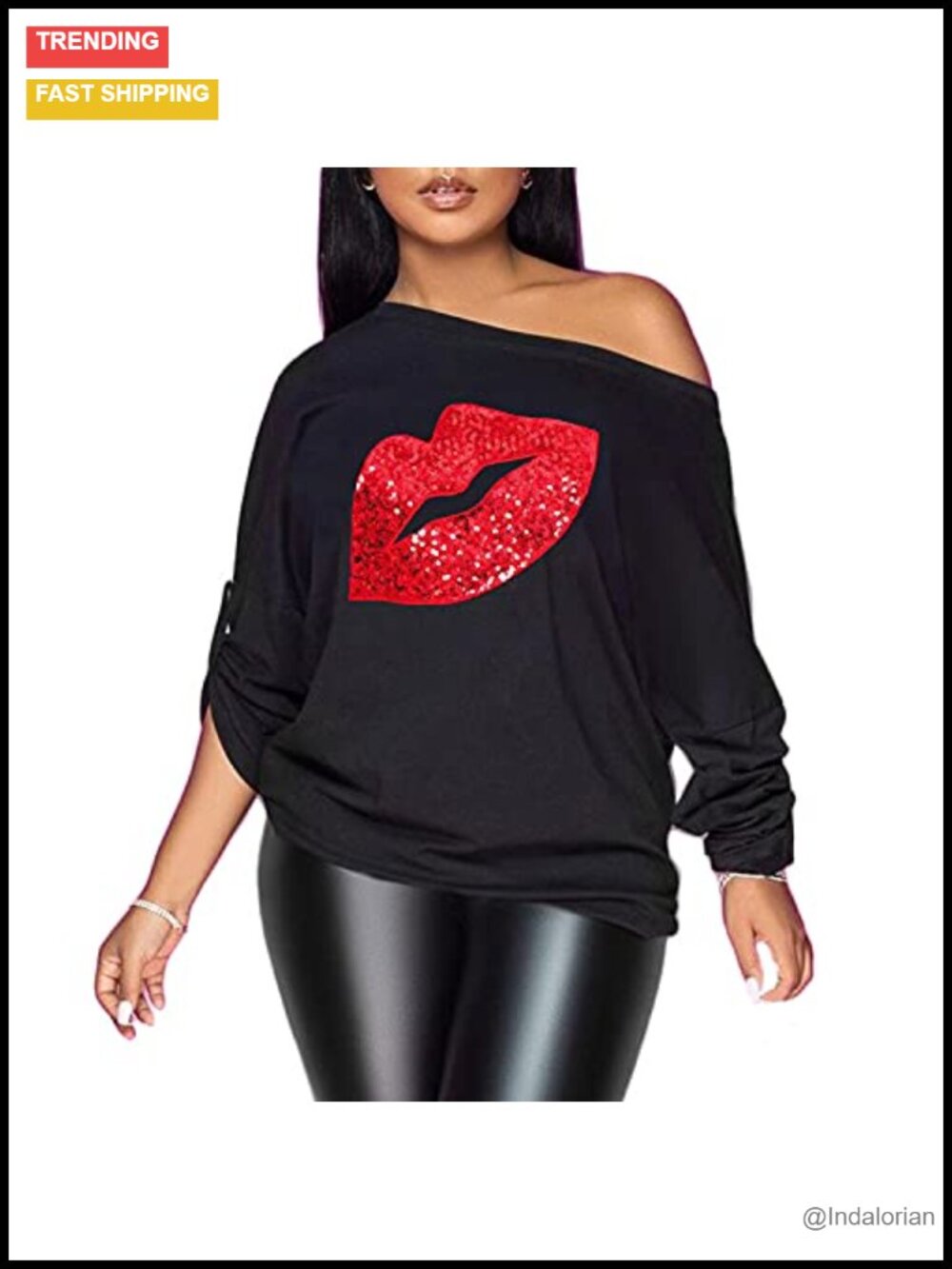 Womens Off Shoulder Metallic Shiny Graphic Blouse Long Sleeve Party Top